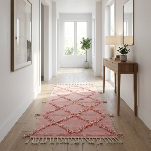 Handmade Moroccan Kilim Rug - Flatweave & Shaggy Wool - Boho Geometric Area Rug