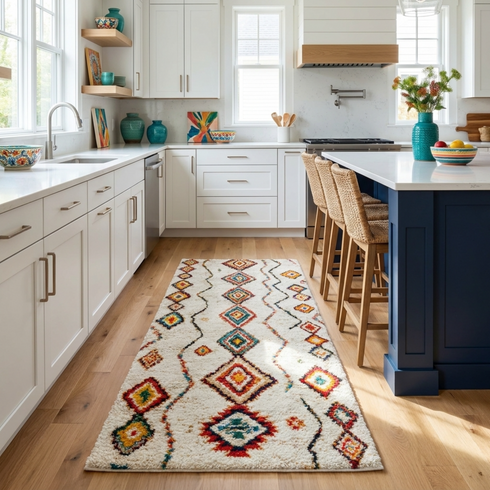 Handmade Azilal Rug - Plush Natural Wool - Vibrant Boho Living Room Decor