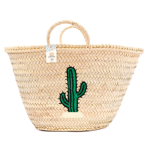 Chic Cactus Embroidered Straw Basket Bag – Summer Vacation Vibes!