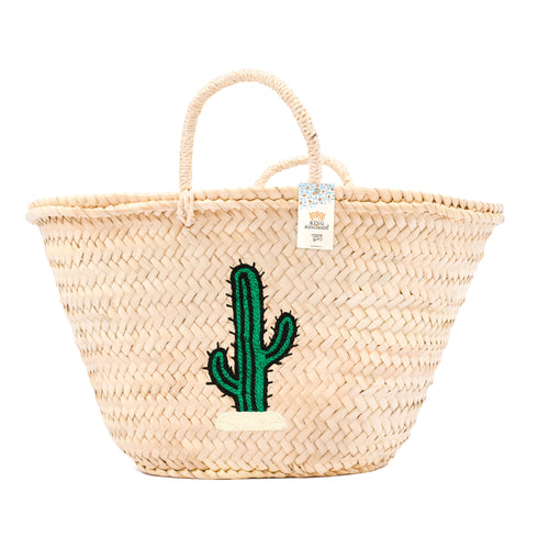 Chic Cactus Embroidered Straw Basket Bag – Summer Vacation Vibes!
