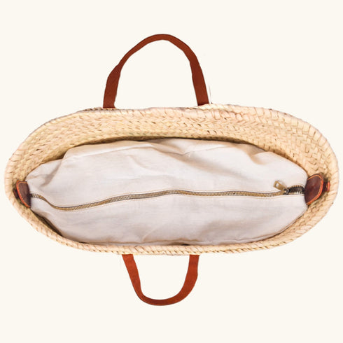 Large Straw Basket with Small Leather Handle - Handcrafted Moroccan Storage Solution
