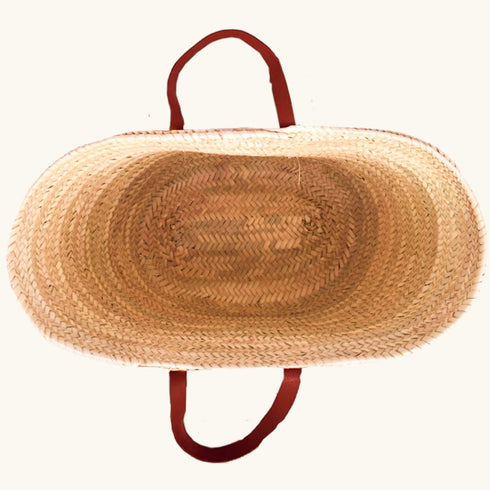 Large Straw Basket with Small Leather Handle - Handcrafted Moroccan Storage Solution