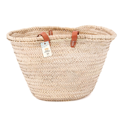 Large Straw Basket with Small Leather Handle - Handcrafted Moroccan Storage Solution