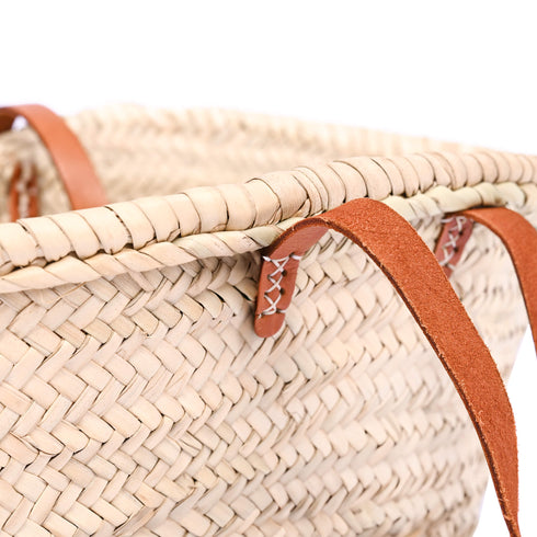 Large Straw Basket with Small Leather Handle - Handcrafted Moroccan Storage Solution