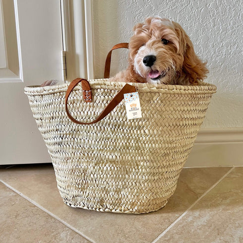 Large Straw Basket with Small Leather Handle - Handcrafted Moroccan Storage Solution