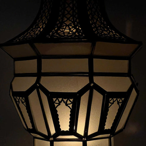 Moroccan Brass Hanging Lantern – White Glass Light (CL 1010)