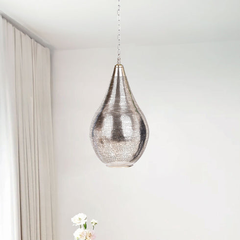 Elegant Moroccan Brass Chandelier - Handmade Silver Pendant Light (PL 1049)