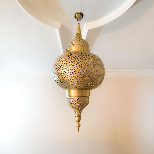 Moroccan Brass Chandelier - Elegant Moroccan Pendant Light & Lantern Lampshade (PL 1035)