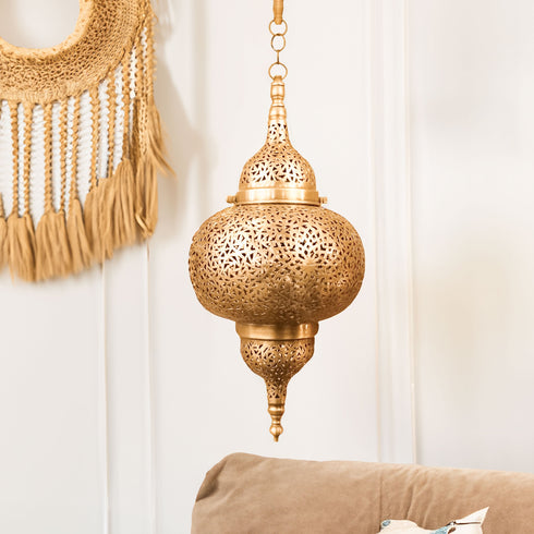 Moroccan Brass Chandelier - Elegant Moroccan Pendant Light & Lantern Lampshade (PL 1035)