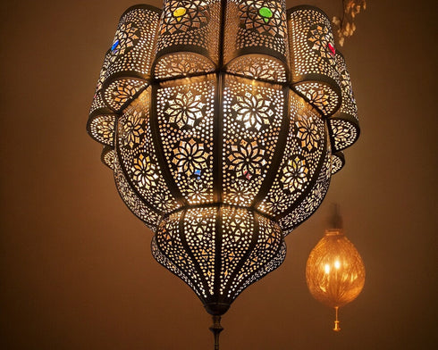 Large Handmade Moroccan Brass Pendant Lamp - Exquisite Chandelier Lighting (PL 1031)
