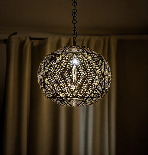 Handcrafted Moroccan Black Pendant Light - Brass Lampshade for Authentic Home Decor (PL 1036)