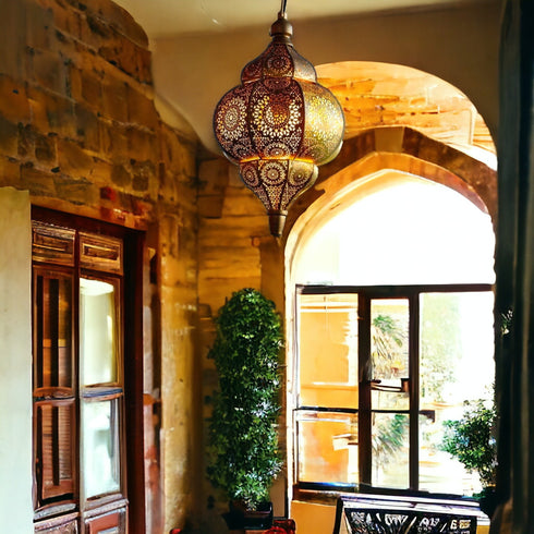 Outdoor Ceiling Light: Moroccan Brass Chandelier Pendant Light (PL 1050)