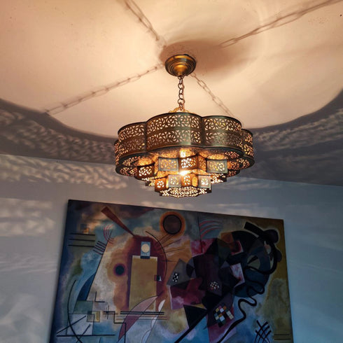 Exquisite Moroccan Brass Pendant Lamp - Golden Brass Ceiling Light (PL 1032)