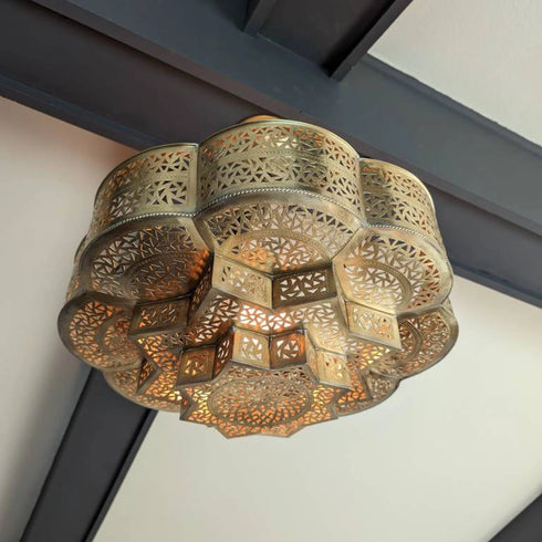 Exquisite Moroccan Brass Pendant Lamp - Golden Brass Ceiling Light (PL 1032)