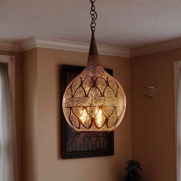 Moroccan Chandelier – Brass Filigree Openwork