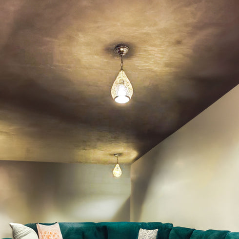 Elegant Moroccan Brass Chandelier - Handmade Silver Pendant Light (PL 1049)