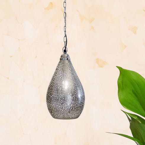 Elegant Moroccan Brass Chandelier - Handmade Silver Pendant Light (PL 1049)