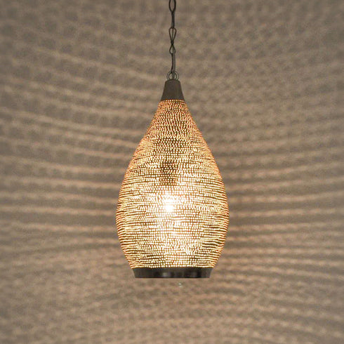 Elegant Moroccan Brass Chandelier - Handmade Silver Pendant Light (PL 1049)