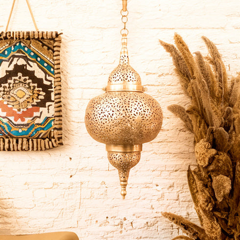 Elegant Handcrafted Moroccan Pendant Light - Brass Chandelier & Lampshade (PL 1056)