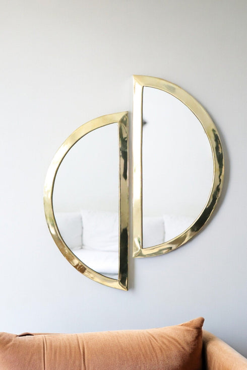 Handcrafted Set of 2 Half-Circle Brass Mirrors - Modern Gold Wall Decor (MR 1005)