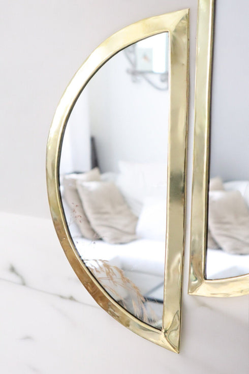 Handcrafted Set of 2 Half-Circle Brass Mirrors - Modern Gold Wall Decor (MR 1005)