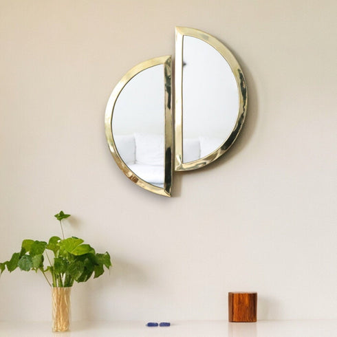 Handcrafted Set of 2 Half-Circle Brass Mirrors - Modern Gold Wall Decor (MR 1005)