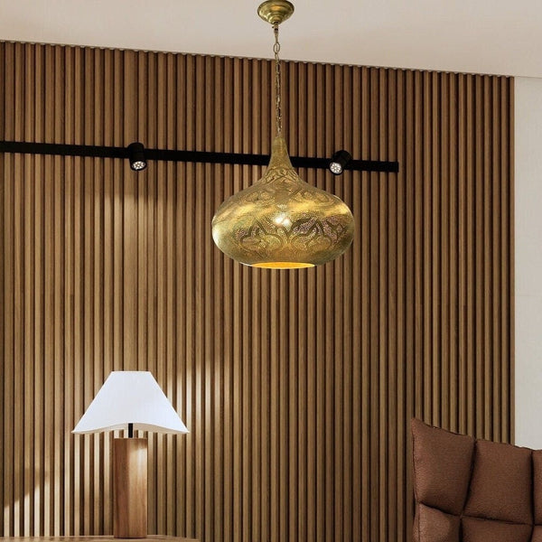 Moroccan Chandelier – Filigree Brass Openwork Lamp Statement Light
