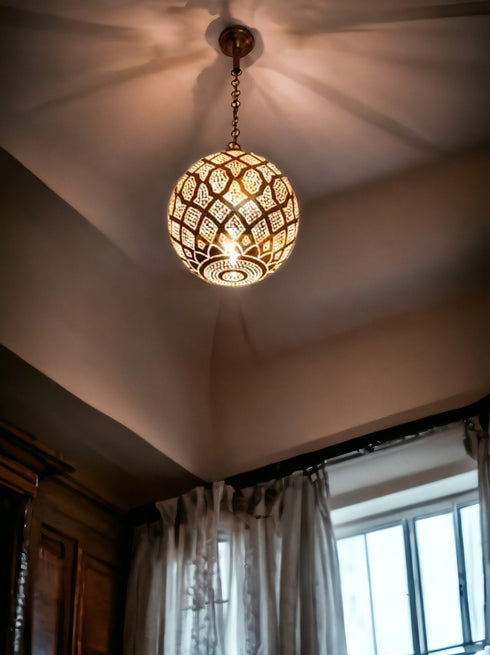 Moroccan Brilliance: Brass Ball Pendant Light Chandelier (PL 1021)
