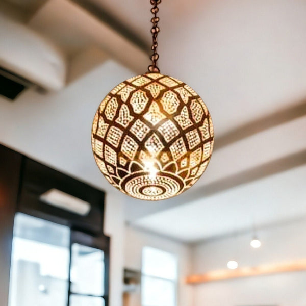 Moroccan Chandelier – Filigree Brass Shadow-Casting Lamp