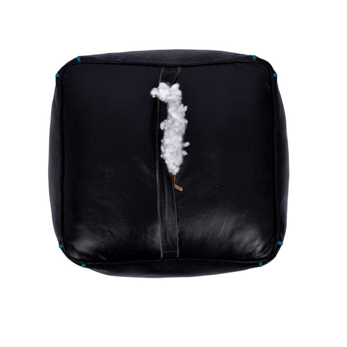 Square Bleu Ottoman Leather Pouf - Bohemian Deco