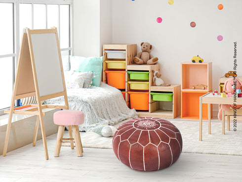 Moroccan Leather Ottoman - Stitched Hand-Knotted Leather Pouf