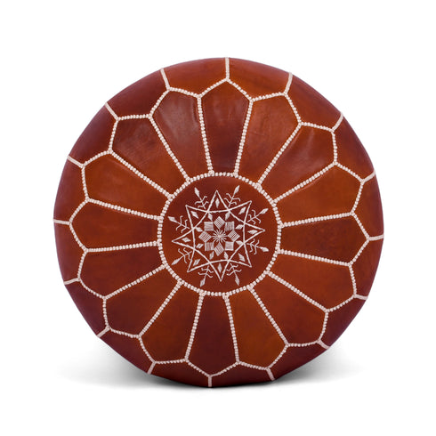 Moroccan Leather Ottoman - Stitched Hand-Knotted Leather Pouf