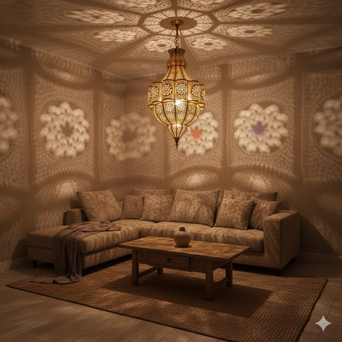 Moroccan Brass Pendant Light: Handmade Hanging Lantern (pl-2028)