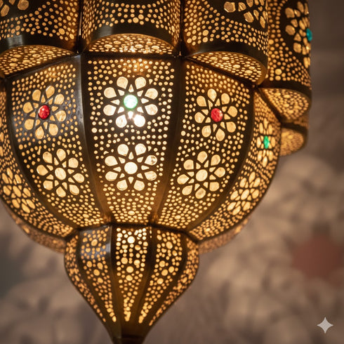 Moroccan Brass Pendant Light: Handmade Hanging Lantern (pl-2028)
