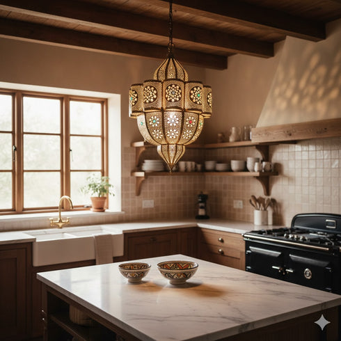 Moroccan Brass Pendant Light: Handmade Hanging Lantern (pl-2028)