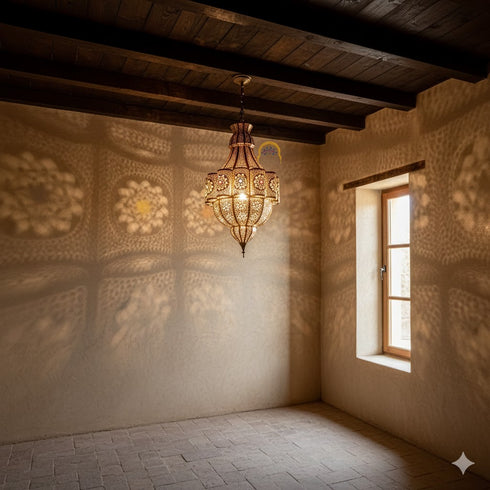 Moroccan Brass Pendant Light: Handmade Hanging Lantern (pl-2028)