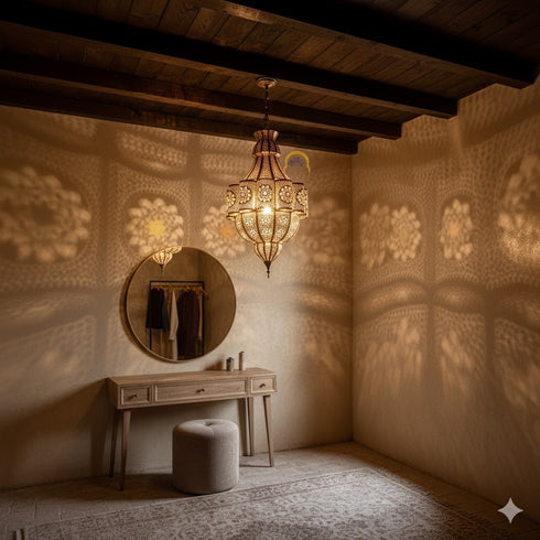 Moroccan Brass Pendant Light: Handmade Hanging Lantern (pl-2028)