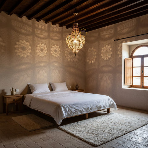 Moroccan Brass Pendant Light: Handmade Hanging Lantern (pl-2028)