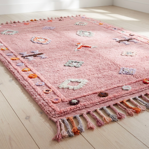 Authentic Handmade Azilal Rug – Vibrant Pink Flatweave Wool Moroccan Rug for Boho Home Decor