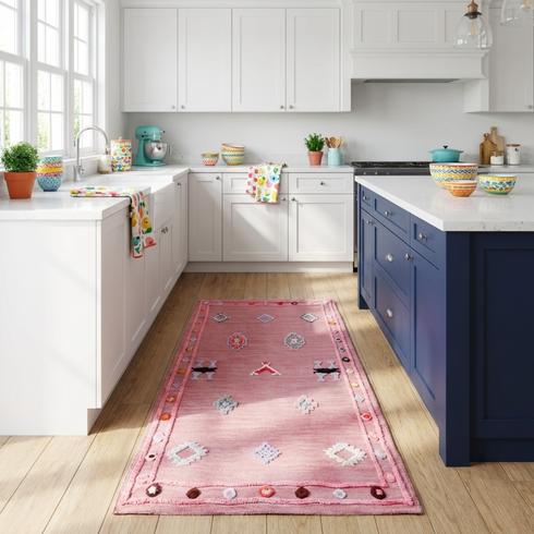 Authentic Handmade Azilal Rug – Vibrant Pink Flatweave Wool Moroccan Rug for Boho Home Decor