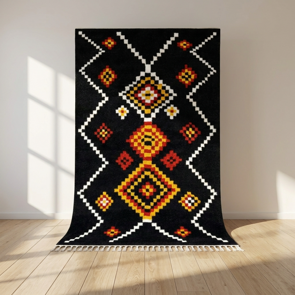 Moroccan Berber Rug – Black Flatweave Diamond Wool Area Rug