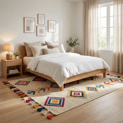 Authentic Handmade Moroccan Kilim Rug – Flatweave Wool Rug with Colorful Geometric Tribal Patterns