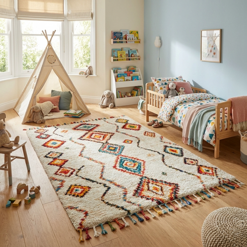 Handmade Azilal Rug - Plush Natural Wool - Vibrant Boho Living Room Decor