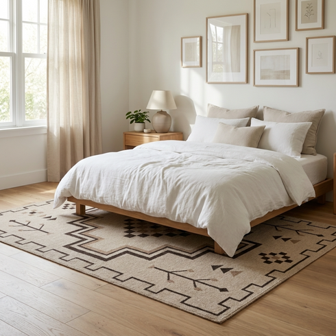 Handmade Kilim Rug - Natural Wool Flatweave - Geometric Minimalist Boho Decor