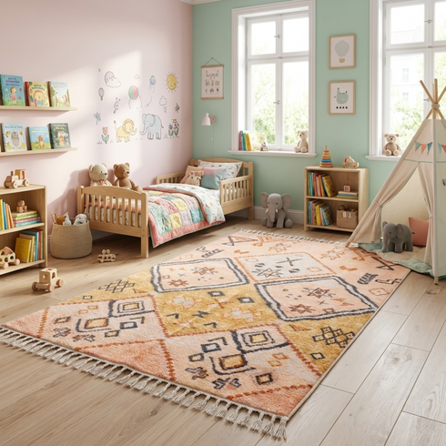 Handmade Boujaad Rug – Colorful Flatweave Wool Area Rug for Boho Interiors