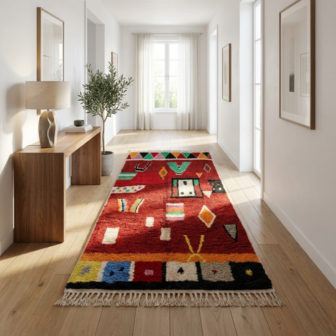 Authentic Boujaad Moroccan Rug – Plush Natural Wool Rug with Colorful Abstract Tribal Berber Design