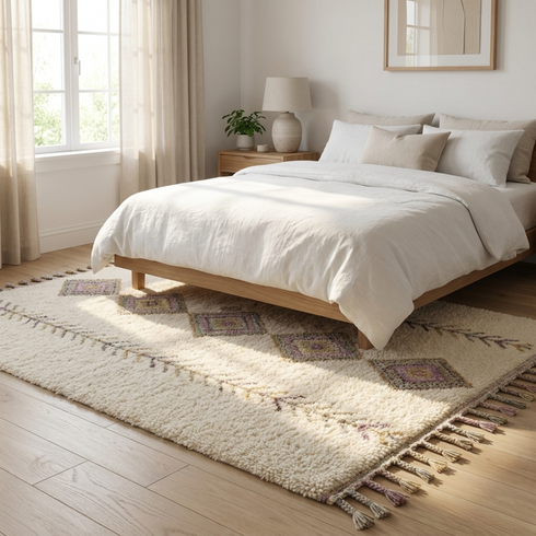Moroccan Berber Rug – Ivory Plush Geometric Wool Area Rug