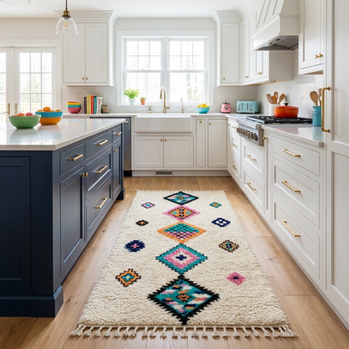 Azilal Rug – Multicolor Shaggy Diamond Wool Moroccan Carpet