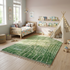 Modern Moroccan Wool Rug – Plush Shaggy Berber Rug with Sage Green Geometric Design for Boho Decor