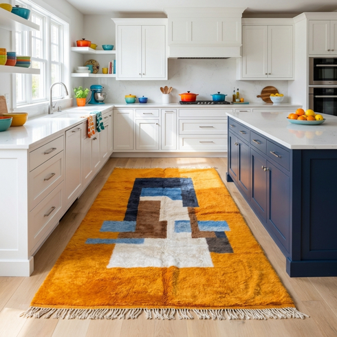 Modern Moroccan Wool Rug – Vibrant Abstract High Pile Area Rug for Boho Living Room Decor
